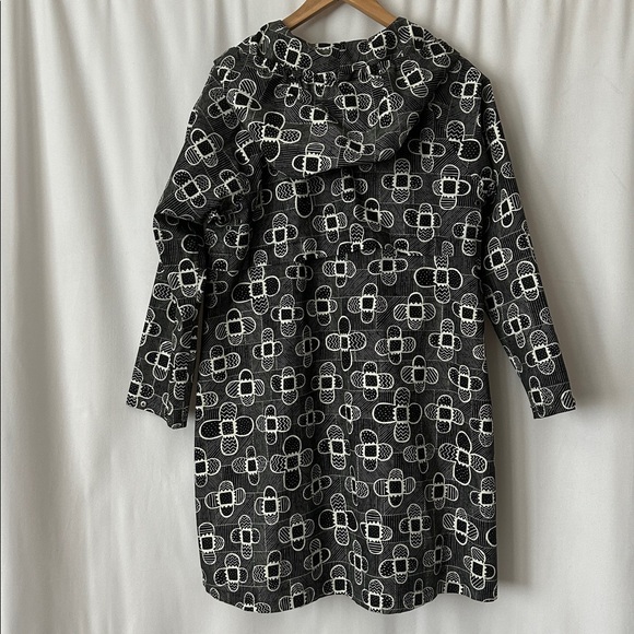 Gudrun Sjoden Abstract Black and White Hooded Trench Coat Jacket **Size M** 🌺🌺 - Picture 3 of 5